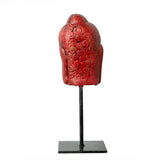 Wooden Buddha Face on Iron Stand (Red)