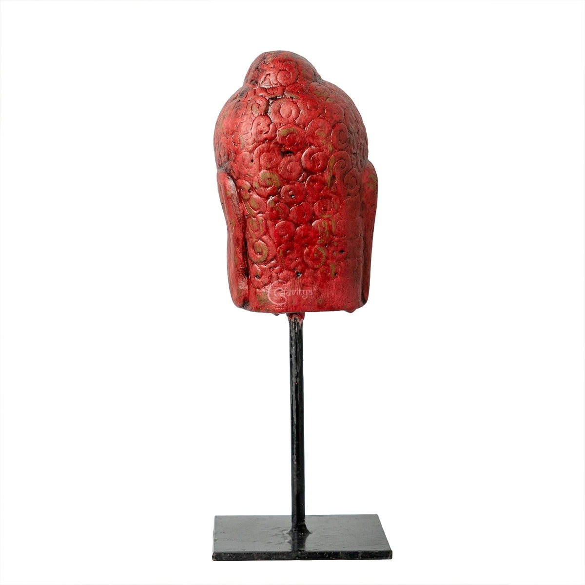 Wooden Buddha Face on Iron Stand (Red)