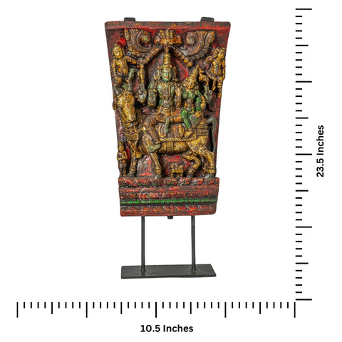 Wooden Shiva Parvathi with Nandi on Iron Stand (Multi-colour)