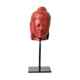 Wooden Buddha Face on Iron Stand (Red)