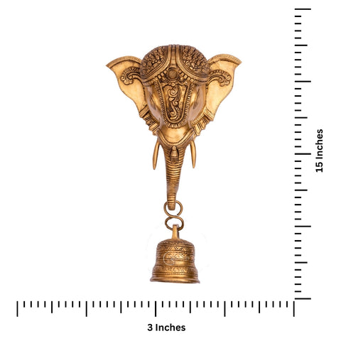 Brass Ganesha Face Wall Hanging With Bell