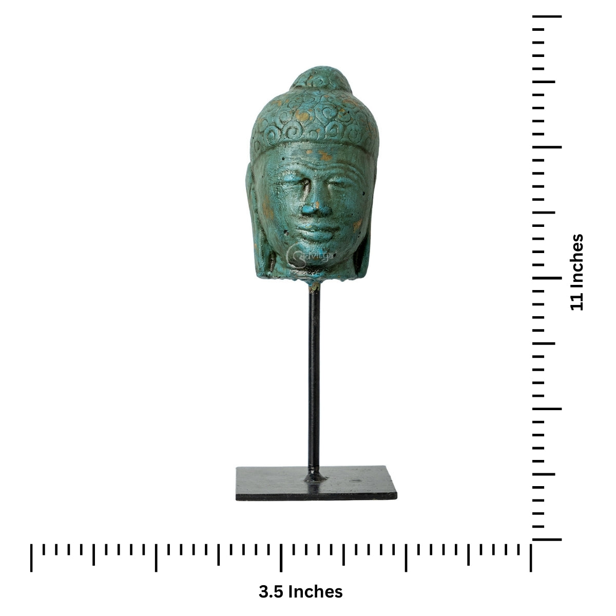 Wooden Buddha Face on Iron Stand (Green)