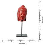 Wooden Buddha Face on Iron Stand (Red)