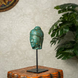 Wooden Buddha Face on Iron Stand (Green)