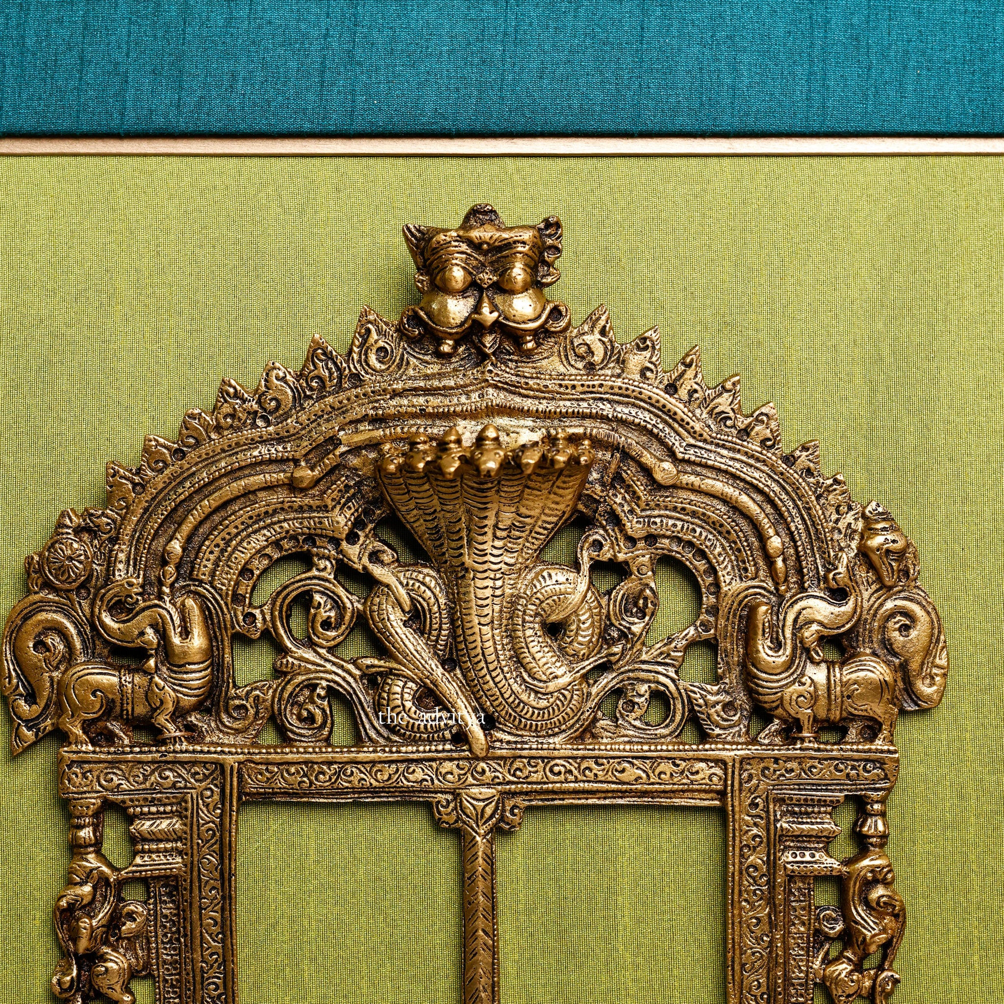 "Magnificent Brass Temple Prabhavali on Dual Fabric Frame "