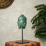 Wooden Buddha Face on Iron Stand (Green)