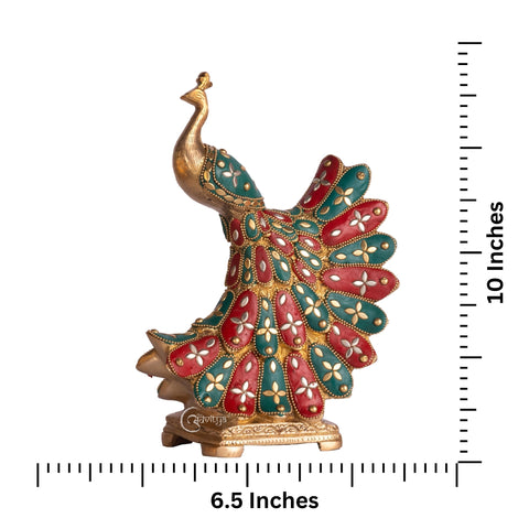 Brass Peacock with Intricate Stone Work