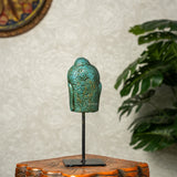 Wooden Buddha Face on Iron Stand (Green)