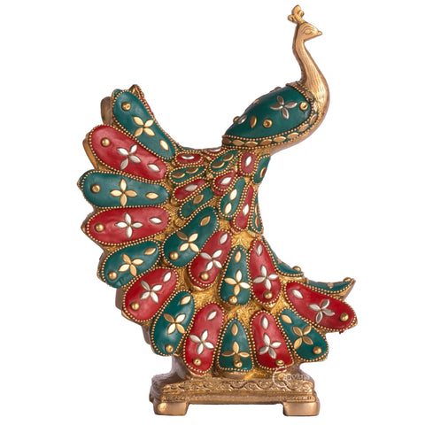 Brass Peacock with Intricate Stone Work