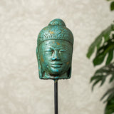 Wooden Buddha Face on Iron Stand (Green)