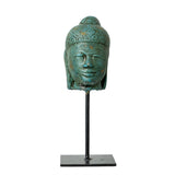 Wooden Buddha Face on Iron Stand (Green)