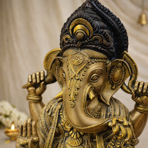 Lord Ganesha Murti | God of Good Beginning | Brass Statue | Mixed Finish | 18.5 Inches