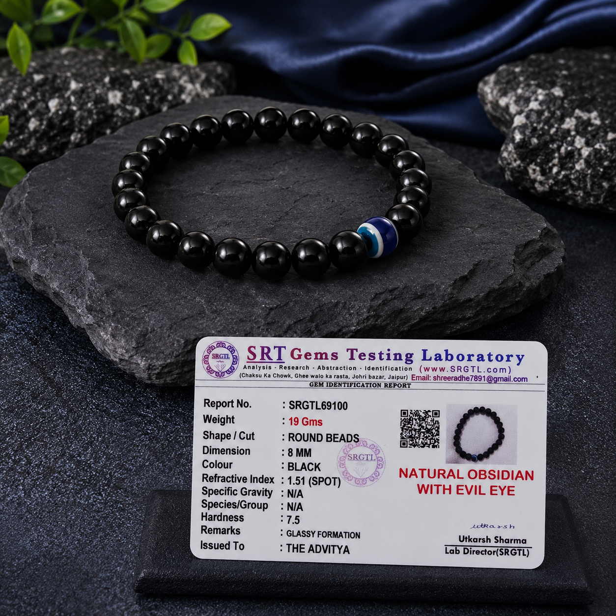 Natural Obsidian with Evil Eye Bracelet for Protection & Negative Energy Shield
