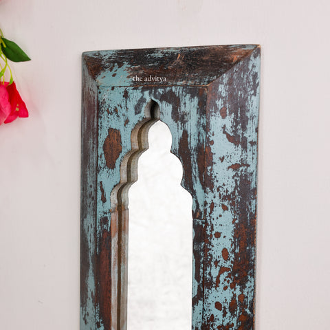 Blue Distressed Wooden Wall Mirror