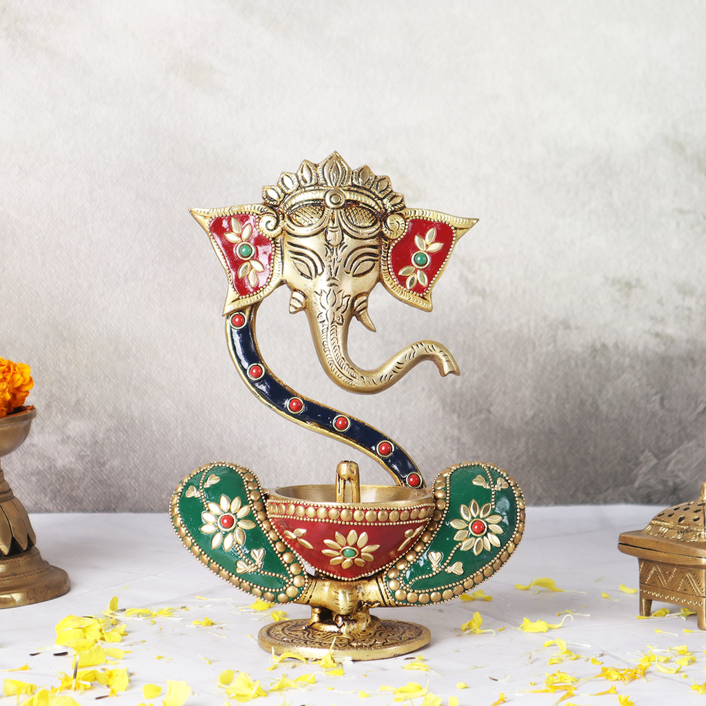 Mosaic Ganesha Floating Idol with Akhand Diya