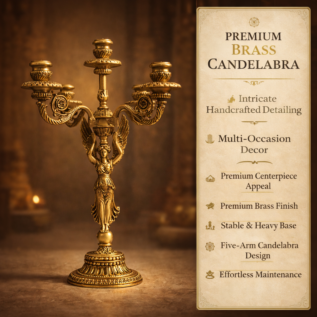 Angel Candle Stand in Brass with 5-Arm Candelabra | 18.5 inches