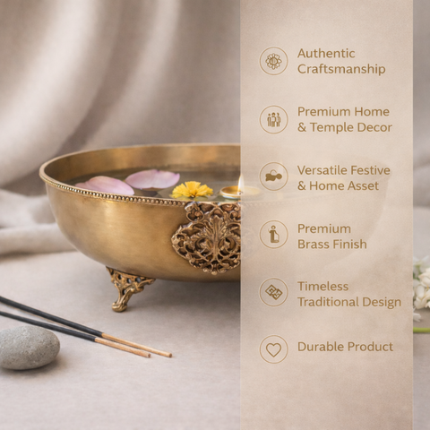 Padma Jal Urli | Brass Bowl | Festive Decor & Gifting | 10 X 3.2 Inches