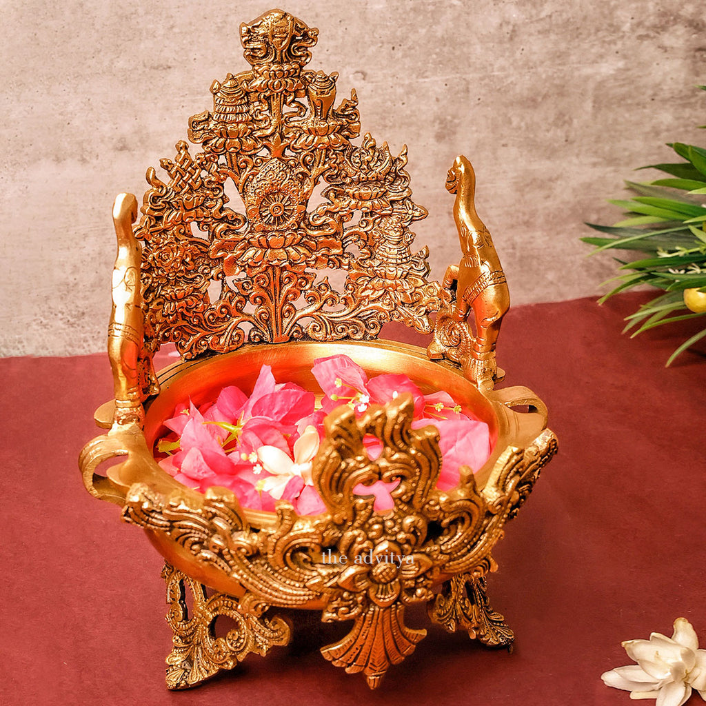 waterbowl,round bowl,nachonowls,decorativesbowl,Brassurli,Brass Decorative urli, Beautiful carved Brass Urli