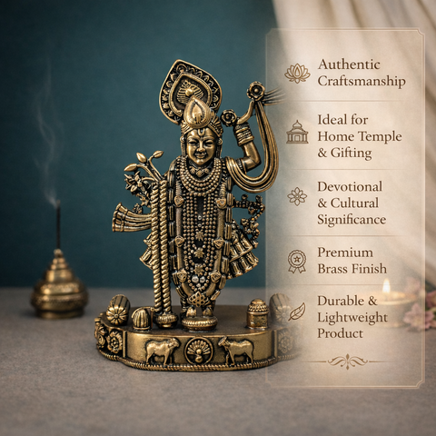 Shreenath Ji Idol | Balaji | Brass Superfine | Temple Essential | Car Dashboard Statue | 4 Inches