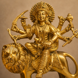 Goddess Durga Murti with Lion in Brass for Mandir, Pooja Room & Festive Decor | 8 Inch