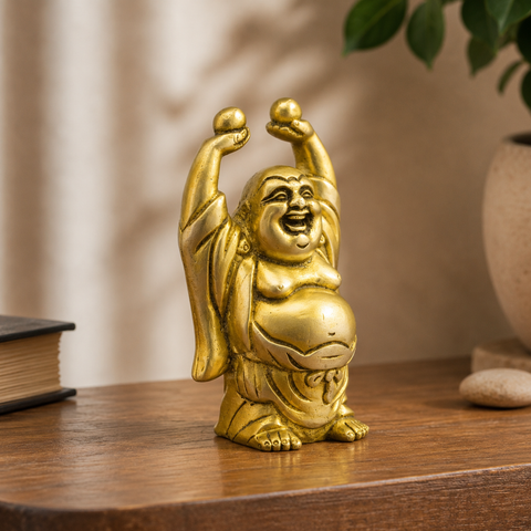 Brass Laughing Buddha Murti Pair for Prosperity & Positive Energy