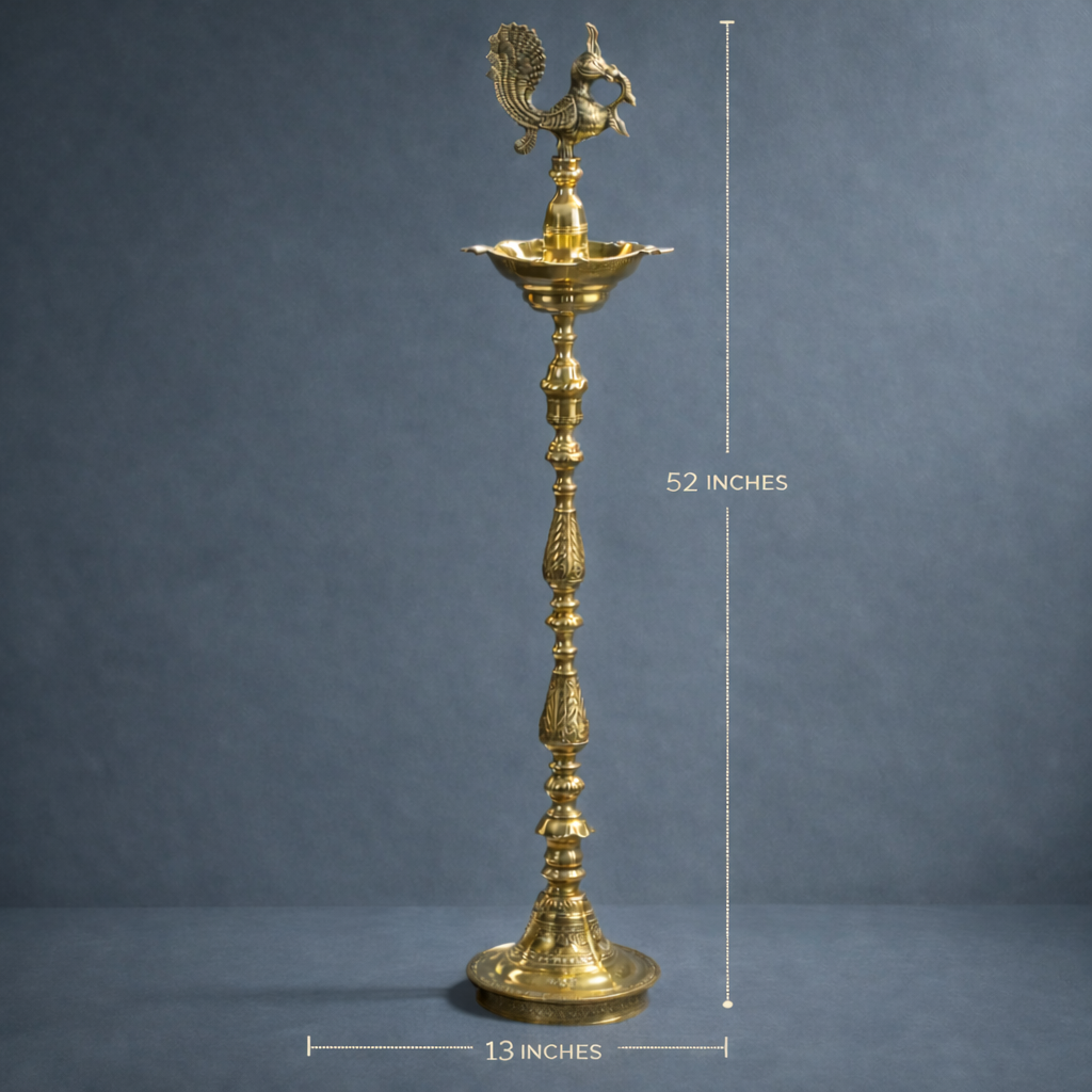 Peacock Lamp | Five Bati Diya | Brass Diya | Pooja & Inauguration Decor | 52 Inches