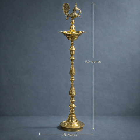 Peacock Lamp | Five Bati Diya | Brass Diya | Pooja & Inauguration Decor | 52 Inches