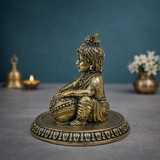 Bal Krishna Idol | Makhanchor Swaroop | Brass Superfine Finish | Home & Mandir Decor | 3 Inches