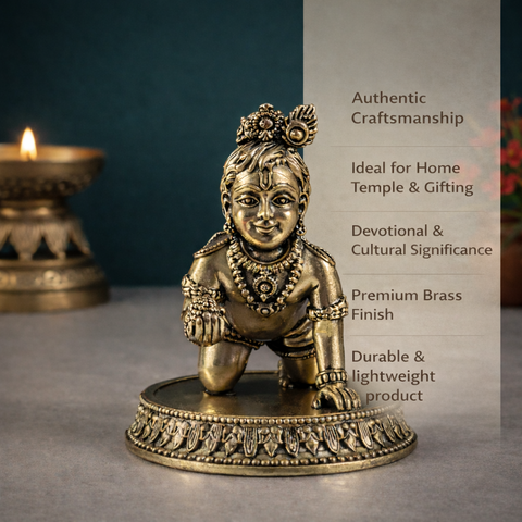 Laddu Gopal Krishna Idol | Crawling Bal Krishna | Brass Superfine Finish | Pooja Essential | 3 Inches