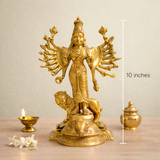Durga Mahishasur Mardini Brass Idol with Lion for Home Temple & Pooja Room | 10 Inch
