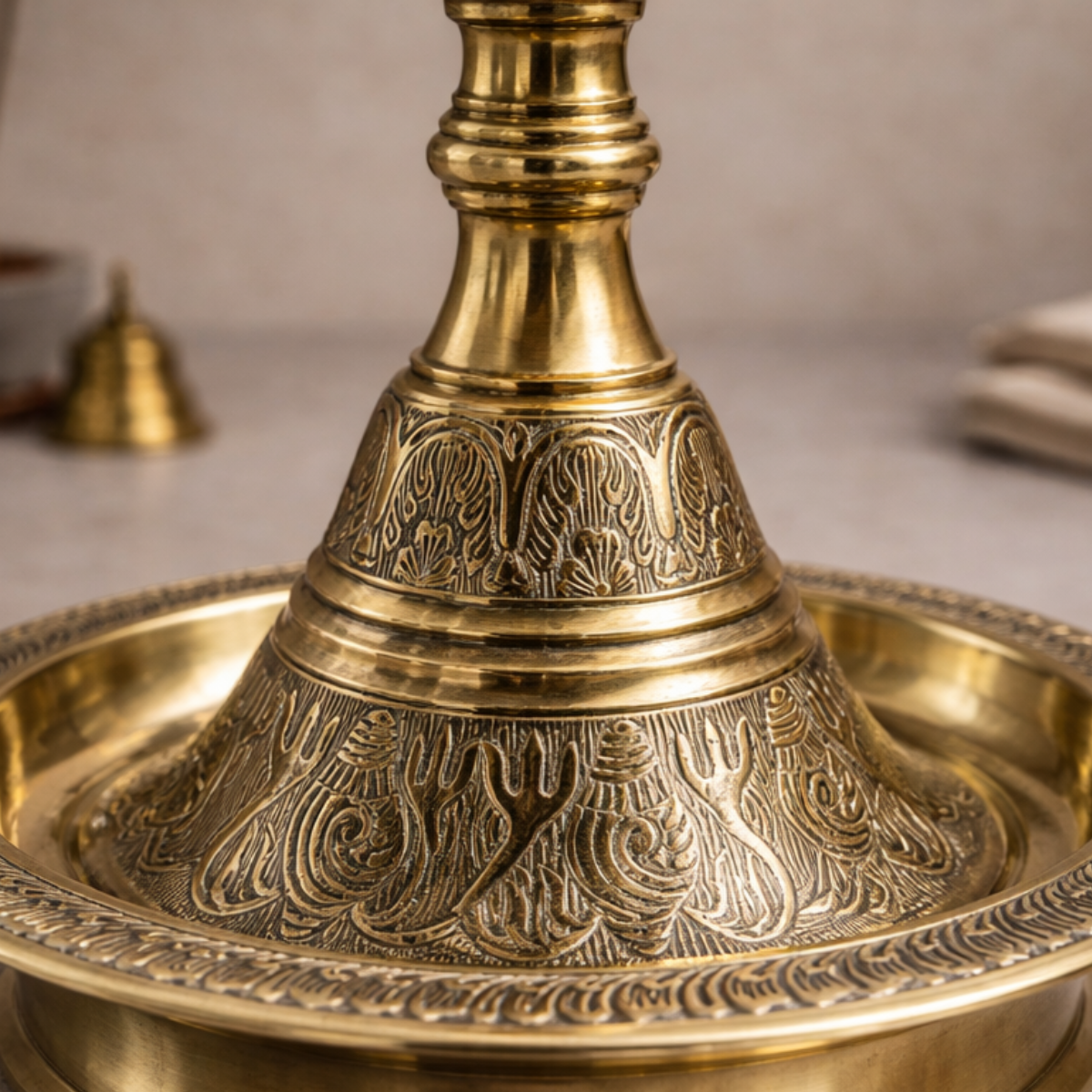 Peacock Venu Lamp | Five Wick Diya | Brass Diya | Pooja & Decor | 35.5 Inches