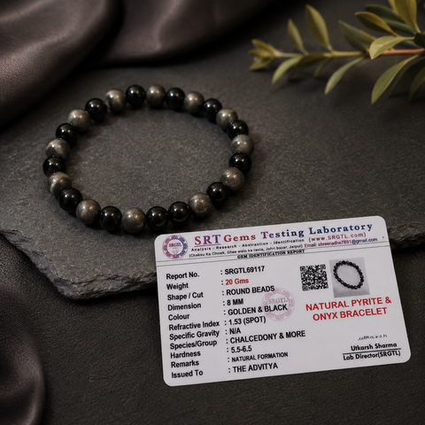 Natural Pyrite & Onyx Bracelet for Wealth, Protection & Confidence