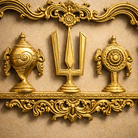 Vaishnav Tilak with Shankh Chakra Brass Wall Hanging Decor | 12.5 inches