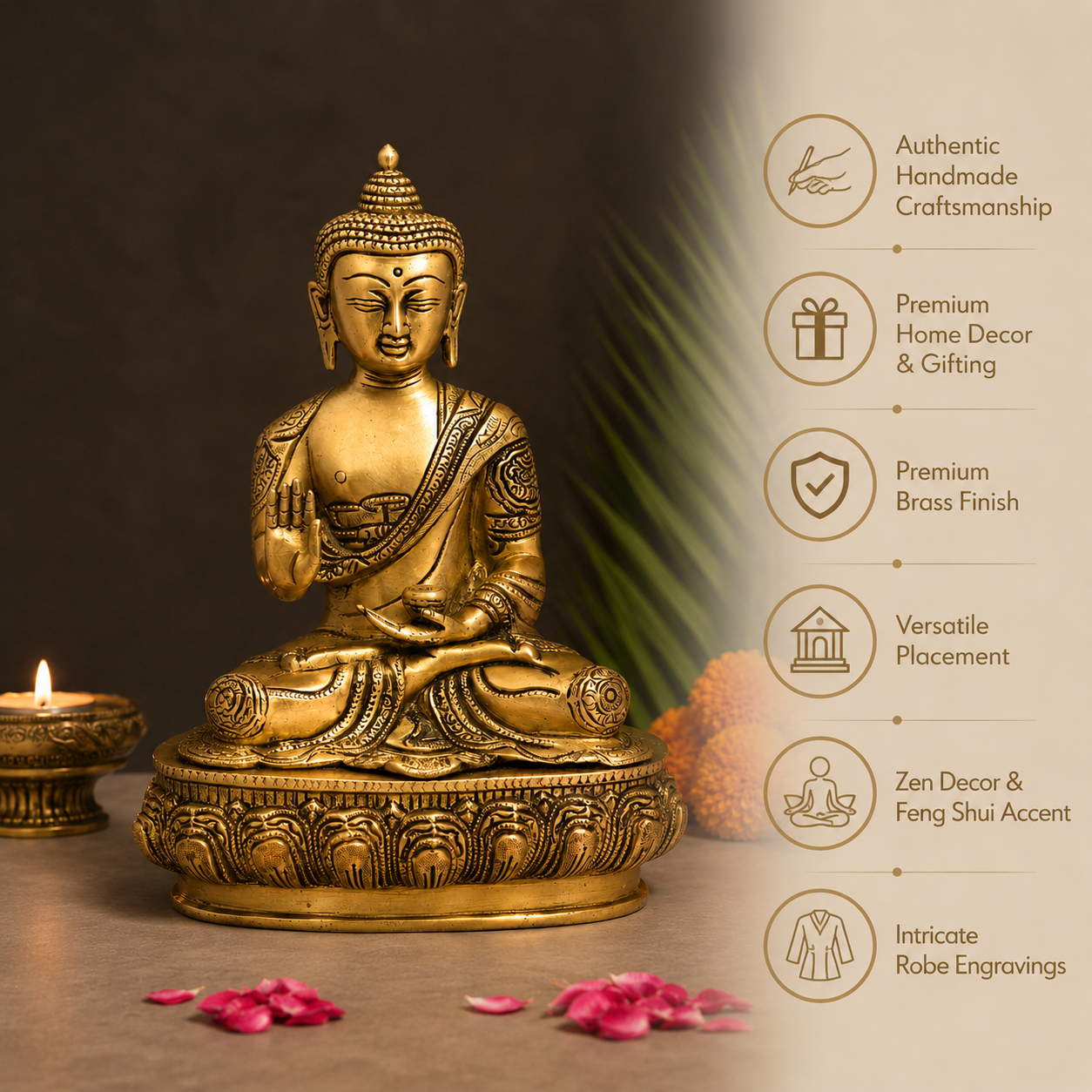 Peaceful Sitting Buddha Fine Brass Statue