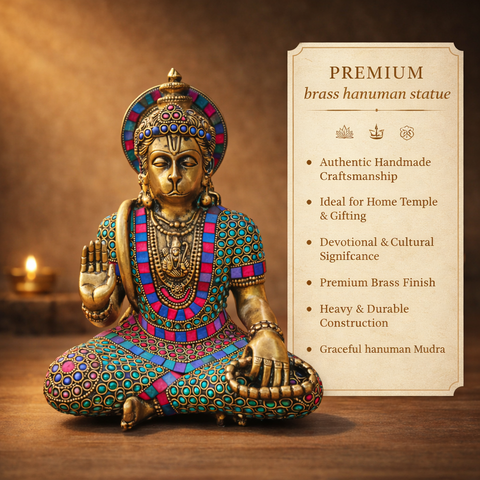 Hanuman's Abhaya Mudra Murti in Brass with Stonework | 11.5 inches