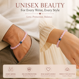 Natural Rose Quartz with Evil Eye Bracelet for Love, Protection & Emotional Peace