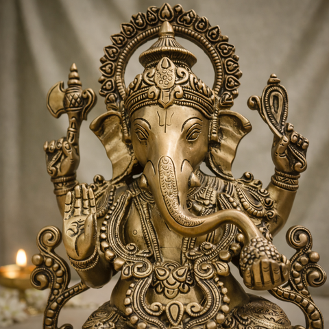 Ganpati Vighnaharta Brass Murti Home & Pooja Decor, Gifting | 12.5 Inches
