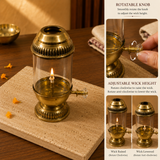 Elegant Brass Oil Akhand Jyot Diya With Adjustable Bati ( Medium, 180 ml Capacity )