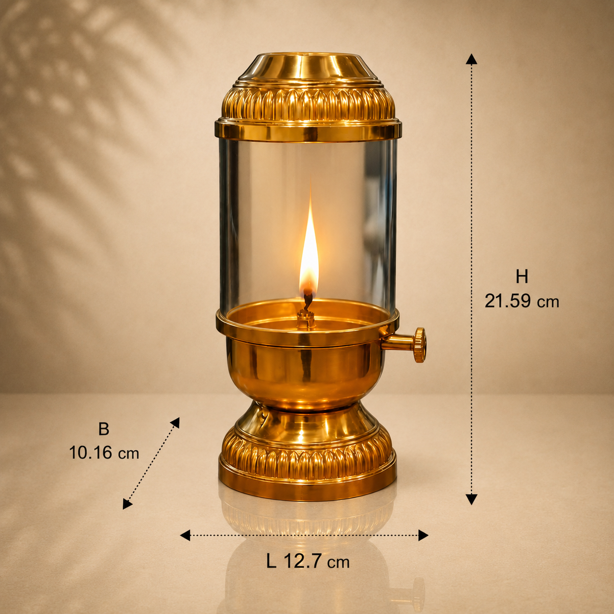 Elegant Brass Oil Akhand Jyot Diya With Adjustable Bati ( Large, 300 ml Capacity )