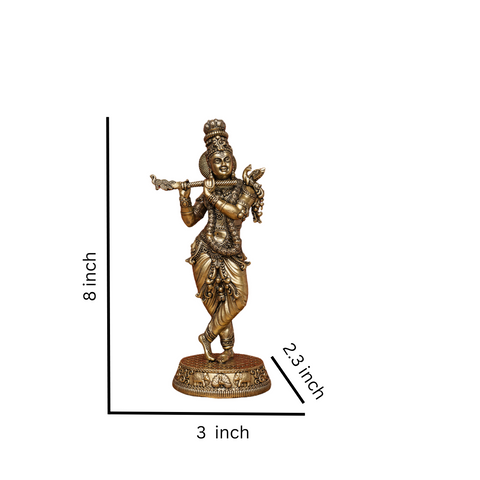 Superfine Brass Krishna Playing Flute on Podium