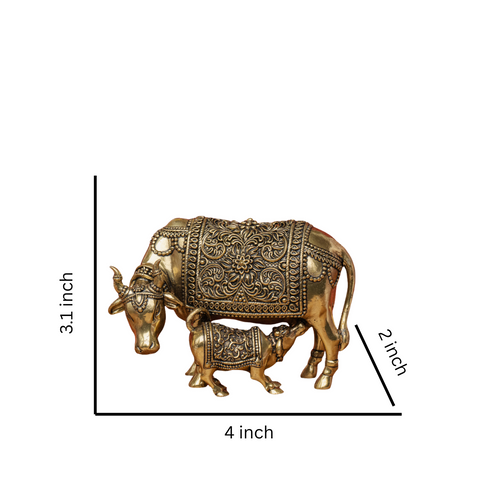 Superfine Krishna with Cow and Calf Statue in Brass for Puja & Décor