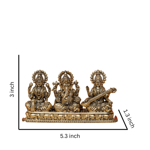 Superfine Ganesh Lakshmi Saraswati Brass Statue Set for Temple
