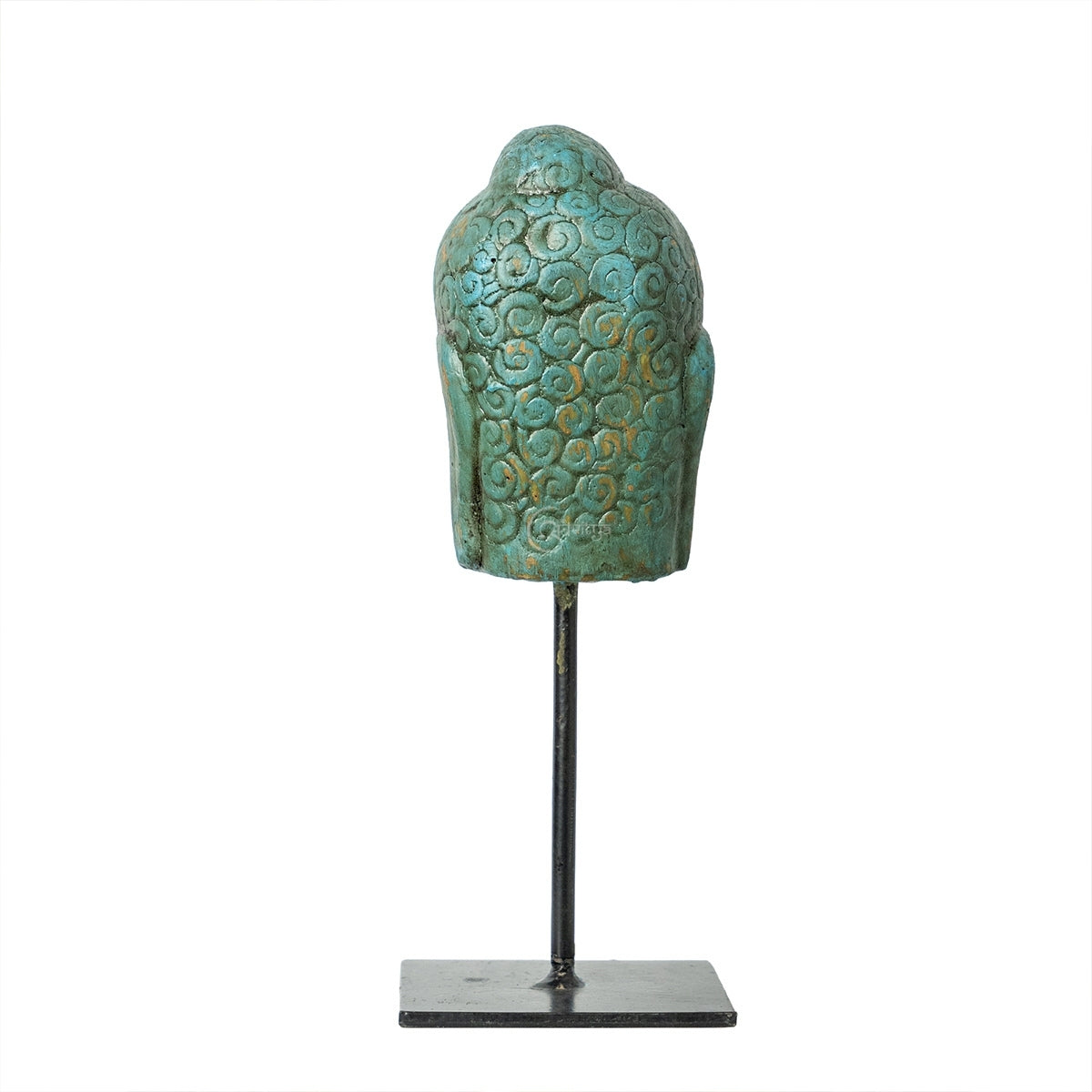 Wooden Buddha Face on Iron Stand (Green)