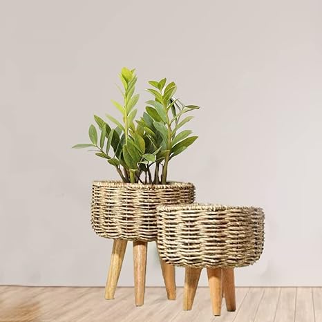 Jute Planter -  medium large with Wooden Stand