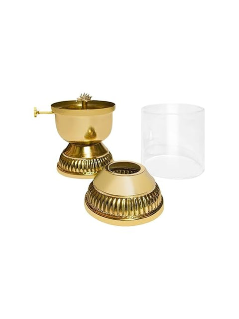Elegant Brass Oil Akhand Jyot Diya With Adjustable Bati ( Medium, 180 ml Capacity )