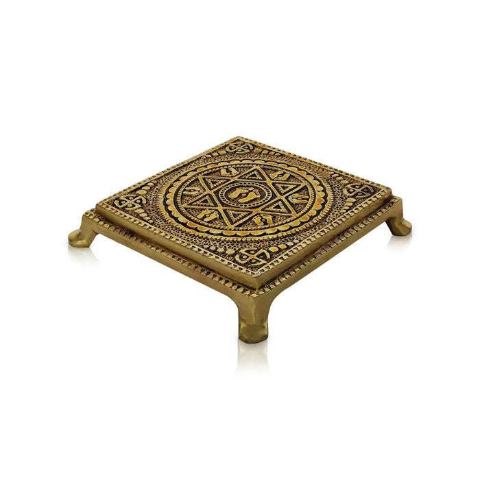 Brass Mandala Paduka/Chowki for Pooja (Medium)