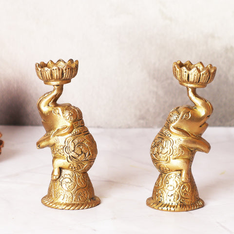 Brass Elephant Candle Stand Pair