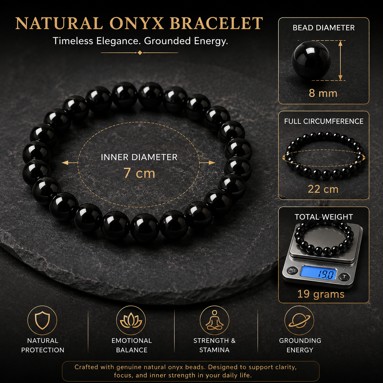Natural Onyx Bracelet for Protection, Strength & Inner Stability
