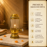 Elegant Brass Oil Akhand Jyot Diya With Adjustable Bati ( Small, 100 ml Capacity )