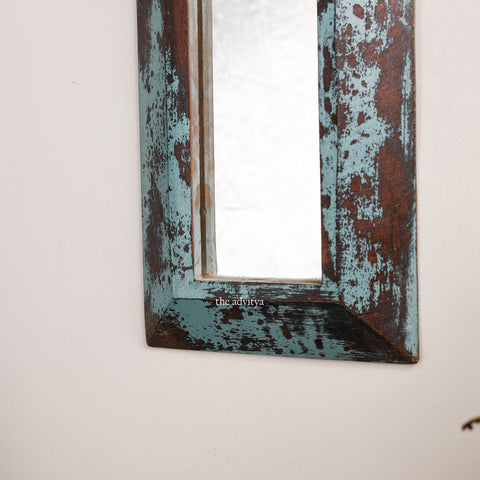 Blue Distressed Wooden Wall Mirror